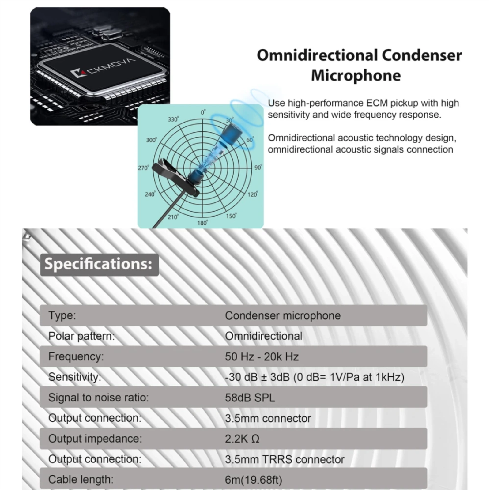 CKMOVA LCM2 OMNIDIRECTIONAL ΜΙΚΡΟΦΩΝΟ ΠΕΤΟΥ 3.5MM JACK
